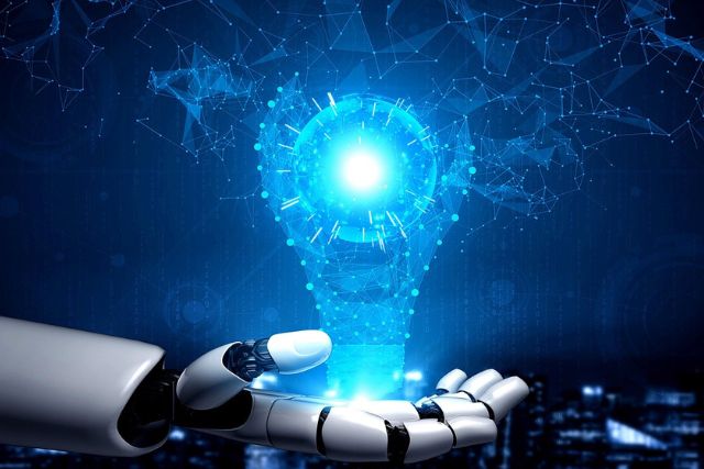 Symbolbild: Roboterhand mit Lichtwolke darüber, die generative KI symbolisiert